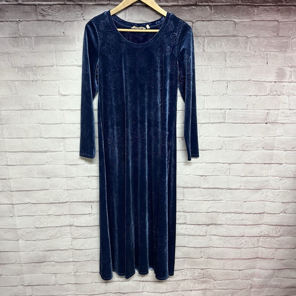 Soft Surroundings‎ Santiago Embossed Floral Paisley Velvet Maxi Dress Blue PM